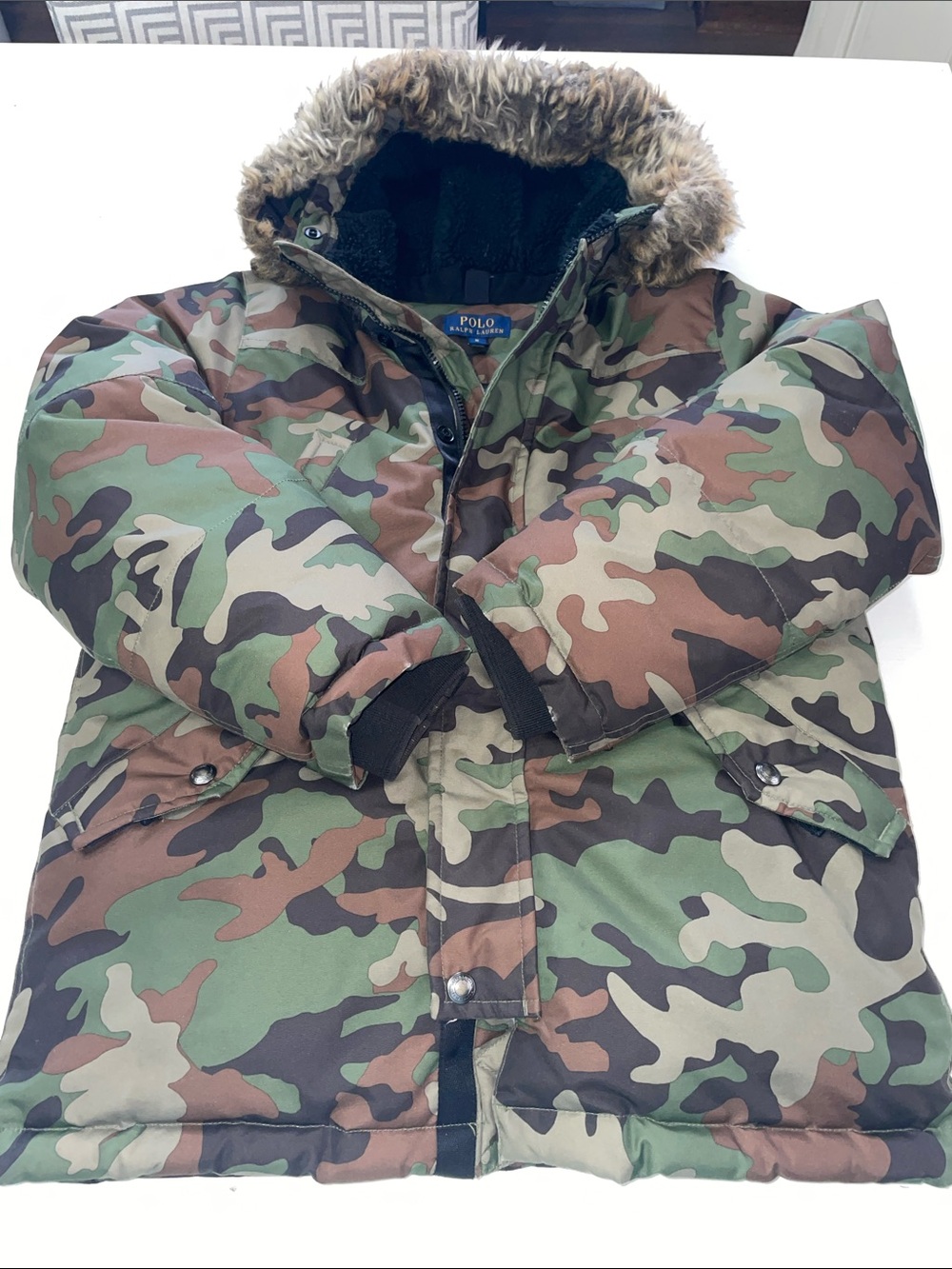 Polo Ralph Lauren puffer duck down boys camo faux fur coat 10-12
